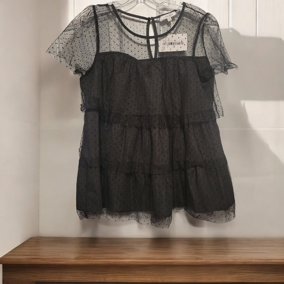 white birch Tops - White Birch Sheer Polka-dot Top Size M